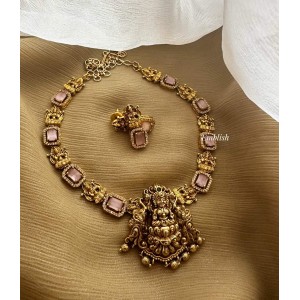 Kundavi Two in 1 Lakshmi Neckpiece - Pastel Pink