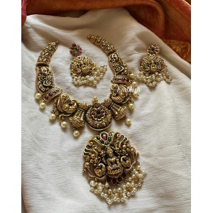 Lakshmi with Double intricate Peacock  Hasli Neckpiece