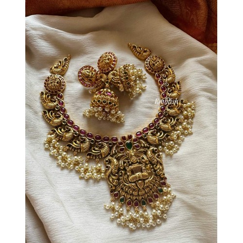 Nakshi Lakshmi Double Peacock Flower Neckpiece - Short