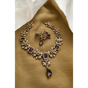 AD Designer Flower Leaf Tear Drop Neckpiece - Purple