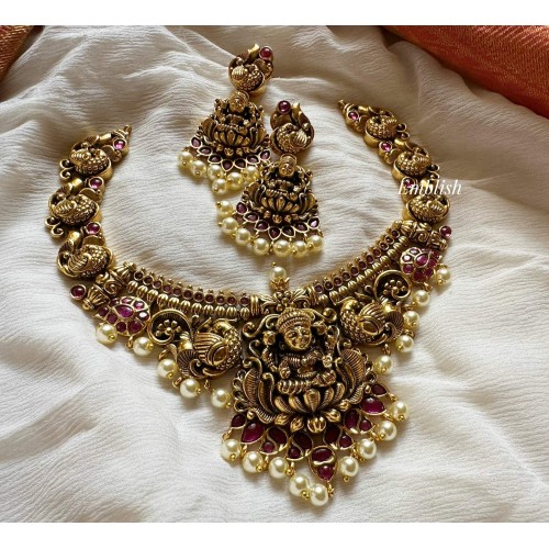 Antique Lakshmi with Double Peacock Mango Neckpiece 