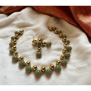 Double ball fancy AD stones neckpiece -Green