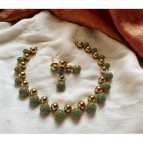 Double ball fancy AD stones neckpiece -Green