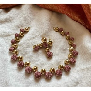 Double ball fancy AD stones neckpiece -Pink