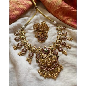 Kemp Lakshmi with Double Peacock Flower Mango Gold Beads Neckpiece  - Short