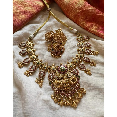 Kemp Lakshmi with Double Peacock Flower Mango Gold Beads Neckpiece  - Short