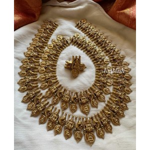 Gold alike Antique Lakshmi Peacock with Lakshmi Coin Semi Bridal Set