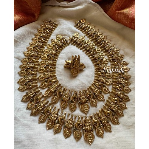 Gold alike Antique Lakshmi Peacock with Lakshmi Coin Semi Bridal Set