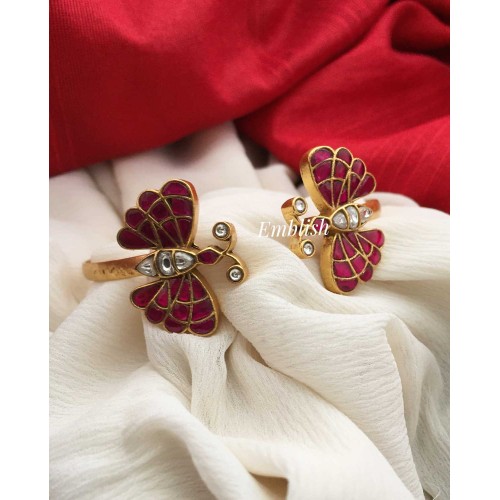Kundan Jadau Butterfly Kada - Red