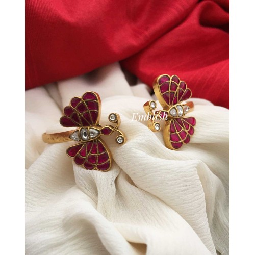 Kundan Jadau Butterfly Kada - Red