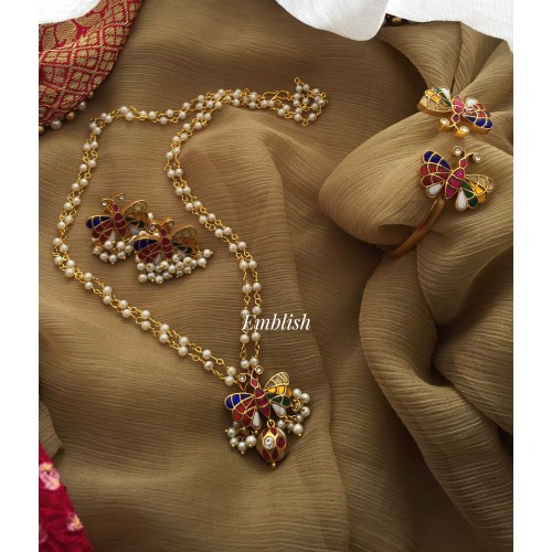 Kundan Jadau Butterfly Pearl Pendant Set with Kada - Navarathna