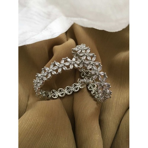 AD Stone Flower Bangle - Silver