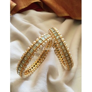 AD Stone Pearl studded Square Bangles - Mint Green