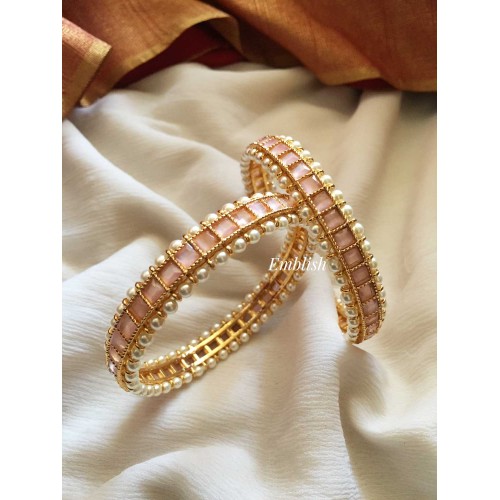 AD Stone Pearl studded Square Bangles - Pink