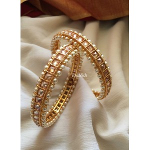 AD Stone Pearl studded Square Bangles - Crystal
