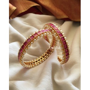 AD Stone Pearl studded Square Bangles - Red