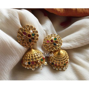 Navrathna stones flower jhumka 