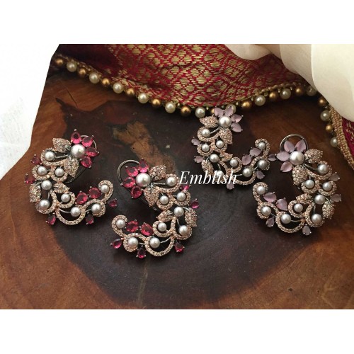 Half moon pearl studded Ad stones earring