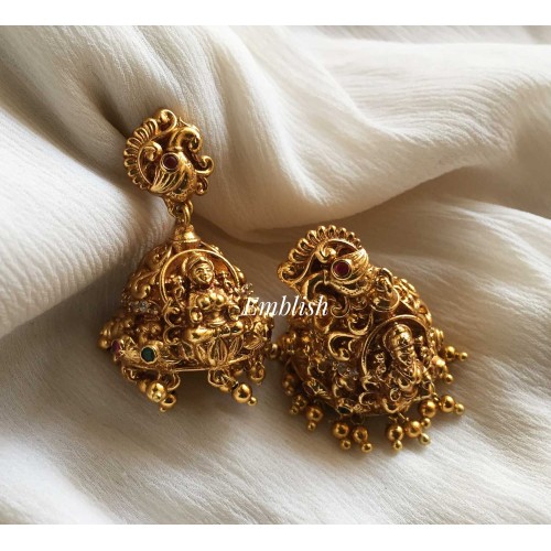 Small size peacock Lakshmi gold alike  long jhumka