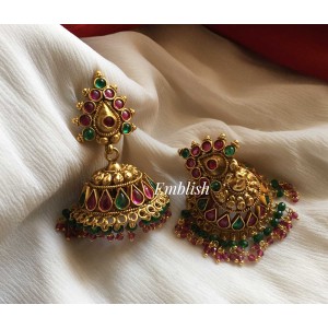 Antique Tilak Ruby green jhumka