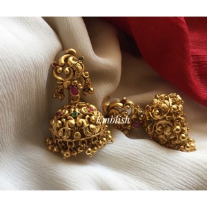 Peacock intricate work gold beads jhumka