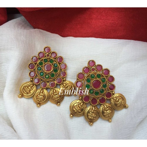 Lakshmi coin Flower stud earring