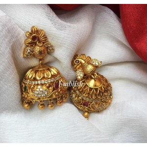 Gold alike Peacock Ad stones embedded small jhumka