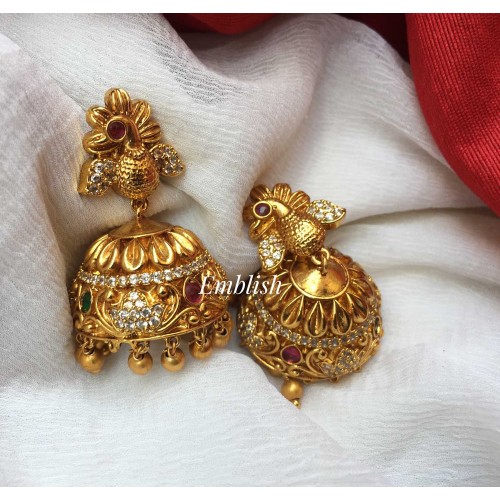 Gold alike Peacock Ad stones embedded small jhumka