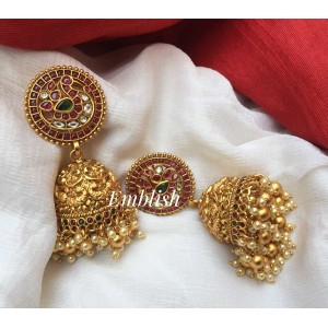 Kemp peacock Intricate work dual beads jhumka -Gold beads