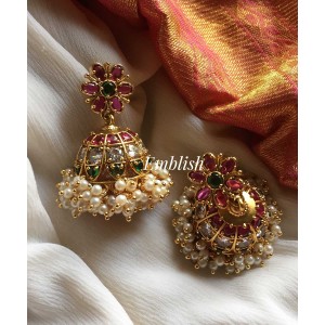 Kemp flower Pearl bunch jhumkas