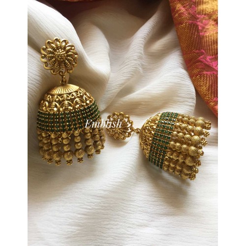 Green stone flower   antique jhumka