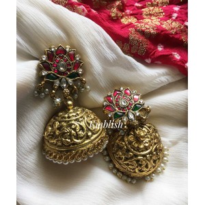 Antique kundan jaadu jhumka -Red with green 