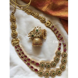 Double layer Lakshmi motif gold alike flower grand neckpiece 