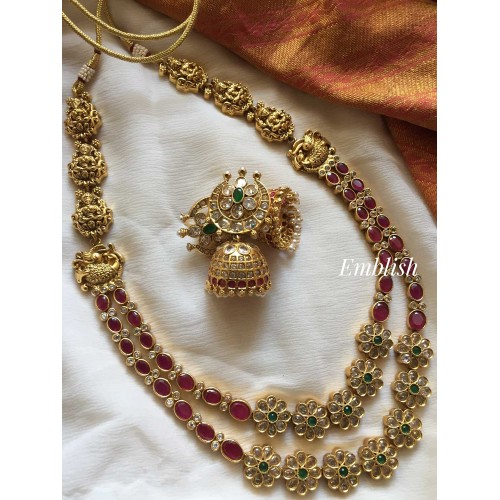 Double layer Lakshmi motif gold alike flower grand neckpiece 