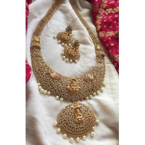 Gold finish AD stones  Lakshmi Pearl drop neckpiece