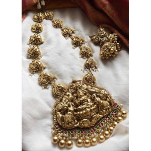Grand Lakshmi Haathi Peacock pendant bridal gold alike haram