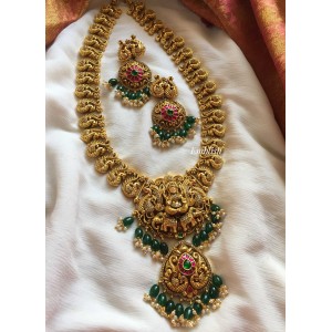 Antique gold alike Lakshmi Haathi Kemp Long Neckpiece 