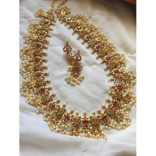 Gold alike Flower Lakshmi Coin Guttapusalu Long Neckpiece