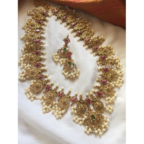 Gold alike Flower Intricate Guttapusalu long Neckpiece