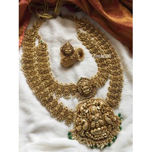 Antique Lakshmi Intricate with Peacock Layer Beads Long Neckpiece