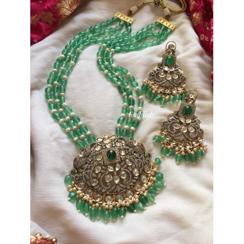 Victorian Haathi Pendant Pearl Mala Neckpiece - Pastel Green