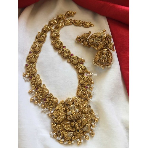 Lakshmi Double Peacock with Gold Beads Long Neckpiece.