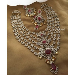 Royal Ad Stones Flower  Layer Neckpiece - Pink