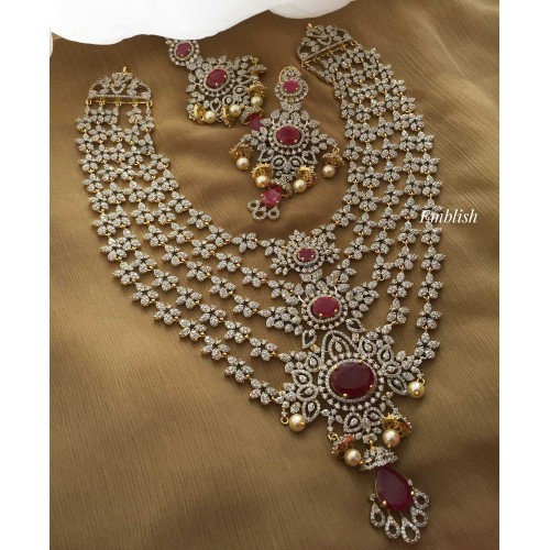 Royal Ad Stones Flower  Layer Neckpiece - Pink