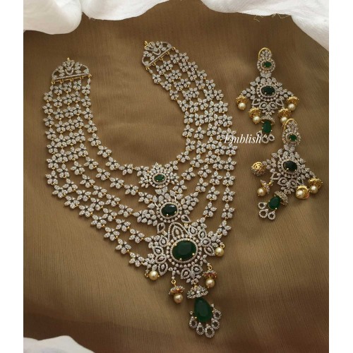 Royal Ad Stones Flower Layer Neckpiece - Green