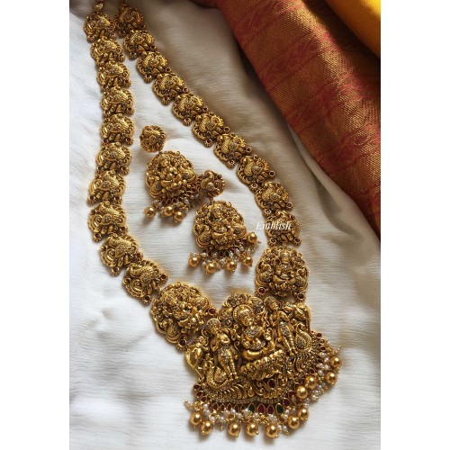 Gold alike Lakshmi Annam Haathi with Gold Drops Long Neckpiece 