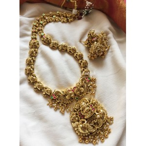 Antique 3D Lakshmi with Double Peacock Gold Drops Neckpiece