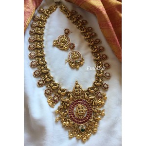 Antique Gold alike Grand Lakshmi with Peacock Haram - Gold Beads