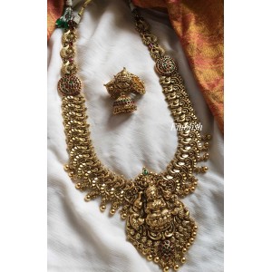 Antique Gold alike Lakshmi with Peacock Haram - Gold beads