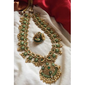 Antique Gold alike Double Peacock with gold Beads Haram - Green